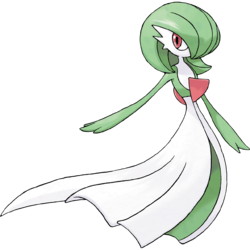 Gardevoir is a bipedal, bishōjo-like pokémon whose body resembles a flowing  gown. most of its body is white, but its hair, arms, and the underside of  its gown are green. its hair